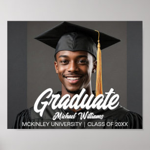 Graduate Photo with Bold Script Graduation Party Poster
