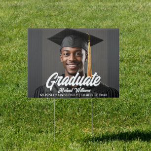 Graduate Photo with Bold Script Graduation Yard Sign