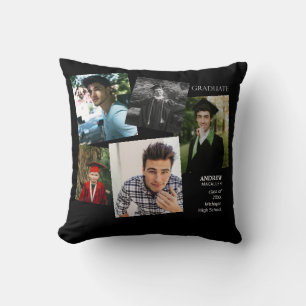 Graduate Photos Black Monogram 2 Throw Pillow