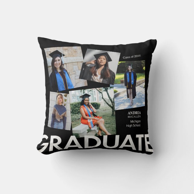 Graduate Photos Black Monogram 3 Throw Pillow (Front)