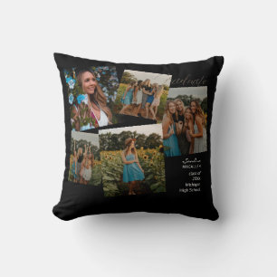 Graduate Photos Black Monogram Throw Pillow