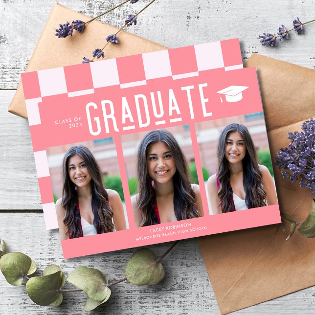 Graduate Pink 3 Photo High School Graduation (Graduate Pink 3 Photo High School Graduation Announcement )