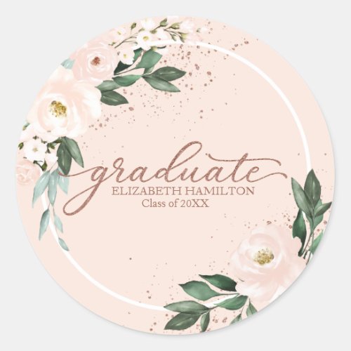 Graduate Pink Blush Floral Graduation Party Classi Classic Round Sticker