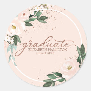 Graduate Pink Blush Floral Graduation Party Classic Round Sticker