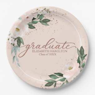 Graduate Pink Blush Floral Graduation Party Paper Paper Plates