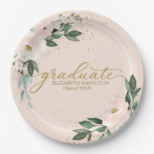 Graduate Pink Blush Floral Graduation Party Paper Plates