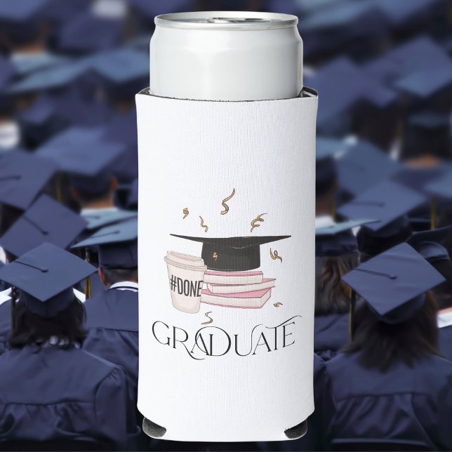 Graduate Pink Books #Done Seltzer Graduation Party Seltzer Can Cooler (Creator Uploaded)