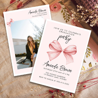 Graduate Pink Bow Elegant Trendy Invitation