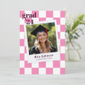 Graduate Pink Checkered Modern Photo Graduation Announcement | Zazzle