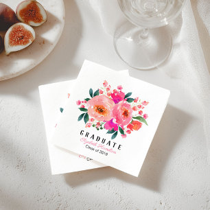 Graduate Pink Floral Bouquet Graduation Party Napkins