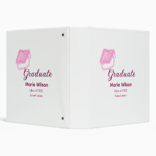 graduate pink glitter graduation cap add name clas 3 ring binder