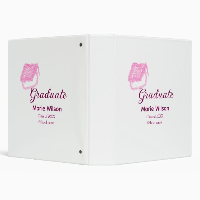 graduate pink glitter graduation cap add name clas 3 ring binder (Background)