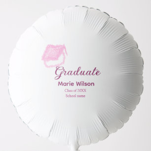 graduate pink glitter graduation cap add name clas balloon