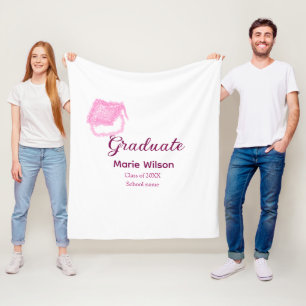 graduate pink glitter graduation cap add name clas fleece blanket
