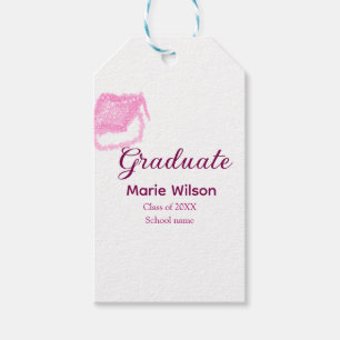 graduate pink glitter graduation cap add name clas gift tags