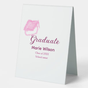 graduate pink glitter graduation cap add name clas table tent