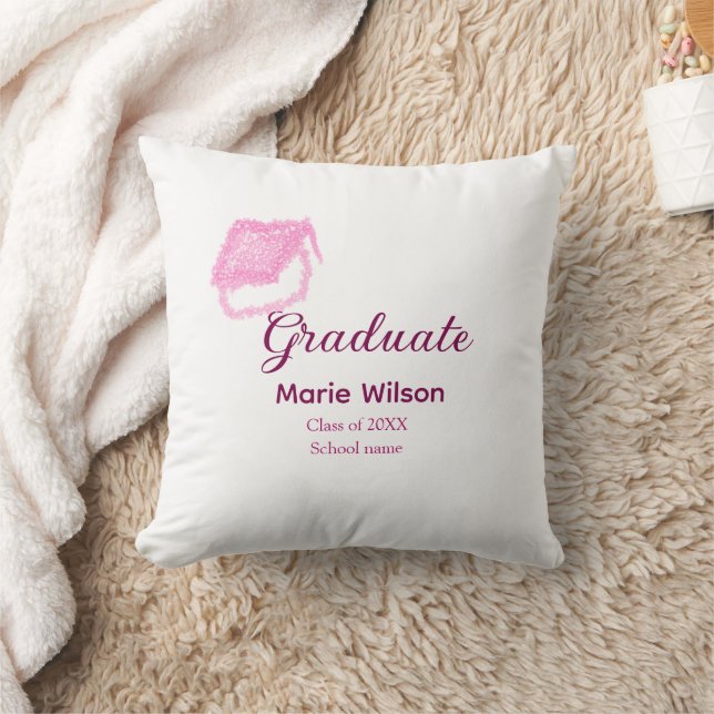 graduate pink glitter graduation cap add name clas throw pillow (Blanket)