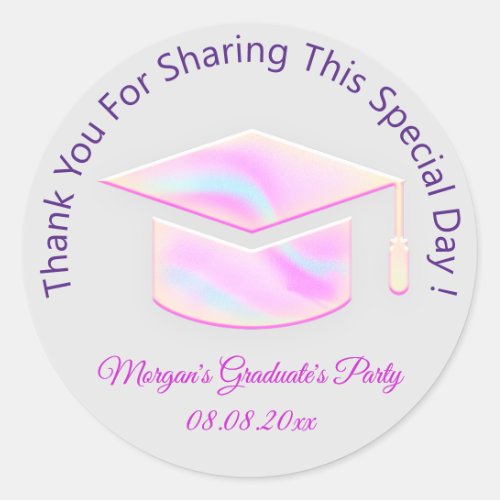 Graduate Pink Holograph Student Cup Favor Thank Classic Round Sticker