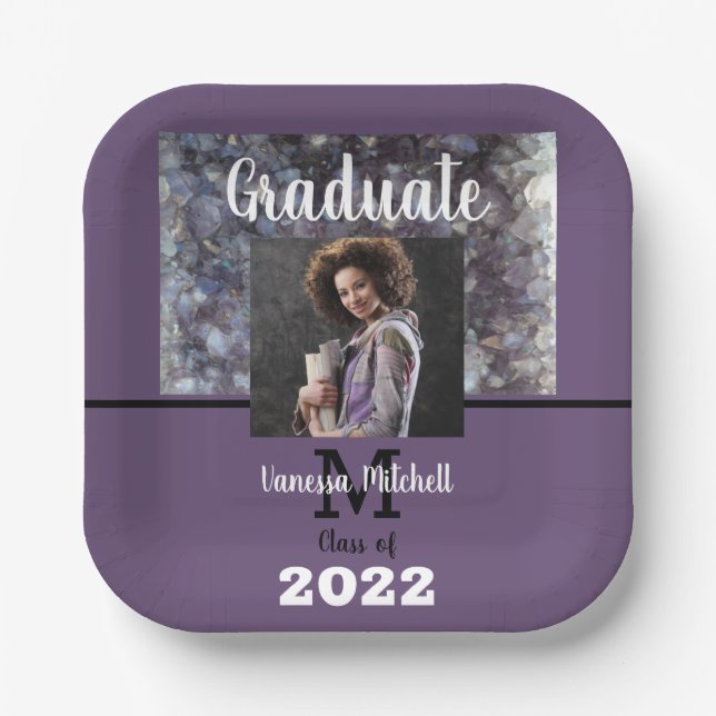 Graduate Purple Amethyst Graduation Paper Plates (Front)