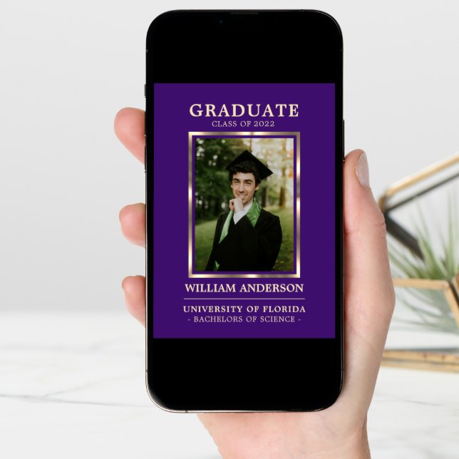 Graduate Purple Gold Frame Class of Year | PHOTO Announcement (Front Digital)