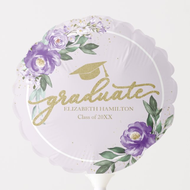 Graduate Purple Lavender Floral Graduation Party Balloon (Front)