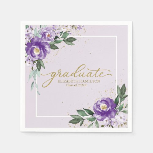 Graduate Purple Lavender Floral Graduation Party Napkins