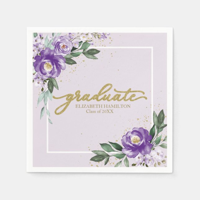 Graduate Purple Lavender Floral Graduation Party Napkins (Front)