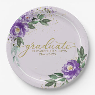 Graduate Purple Lavender Floral Graduation Party Paper Plates