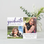 Graduate Purple Script | Chic Lavender 2 Photo Invitation (Standing Front)