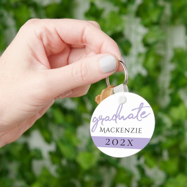 Graduate Purple Script | Chic Lavender Keepsake Keychain (Hand)