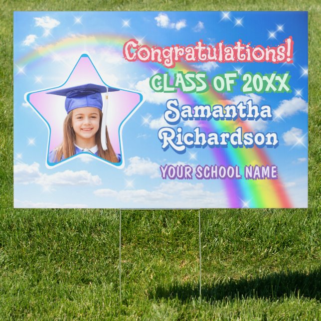 Graduate Rainbow in Blue Sky Star Photo Graduation Sign (Insitu)