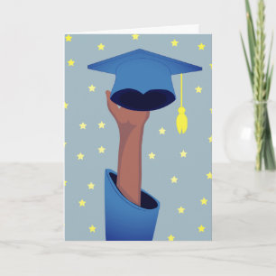 Graduate Raising A Graduation Hat With Stars Blue Card