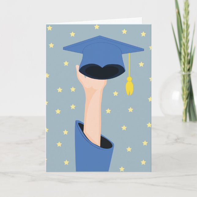 Graduate Raising A Graduation Hat With Yellow Star Card (Front)