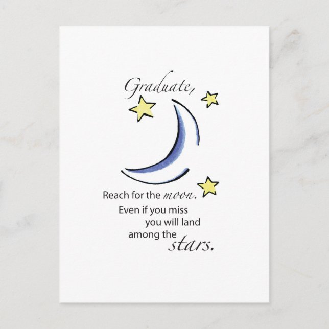Graduate Reach for Moon, Congratulations Announcement Postcard (Front)