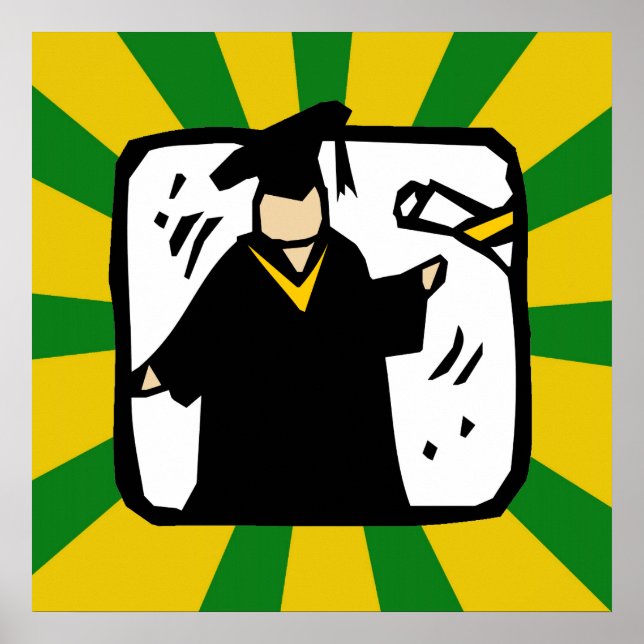 Graduate Receiving Diploma - Green & Gold Poster (Front)