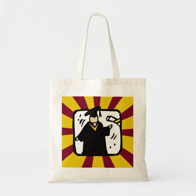 Graduate Receiving Diploma - Red & Gold Tote Bag (Front)
