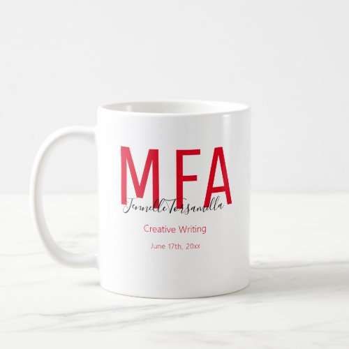 Graduate Red Black Date Name Degree MFA Coffee Mug