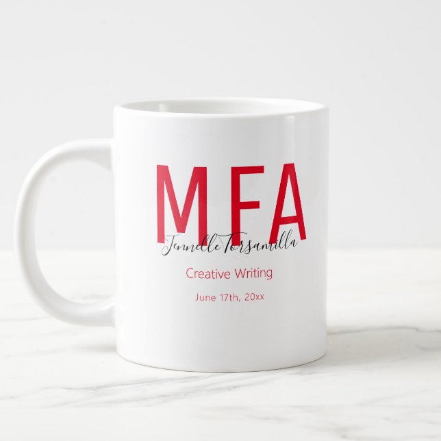 Graduate Red Black Date Name Degree MFA Giant Coff Coffee Mug (Left)