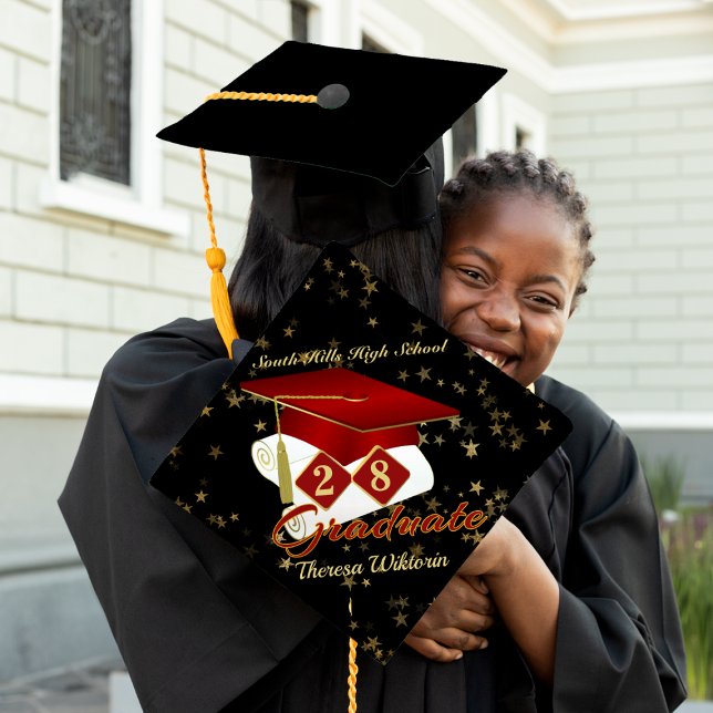 Graduate Red & Gold 20XX Graduation Cap Topper (Graduate Red & Gold Graduation Cap Topper)