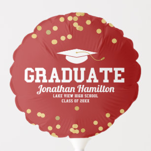 Graduate Red Gold Confetti Graduation Party Balloon