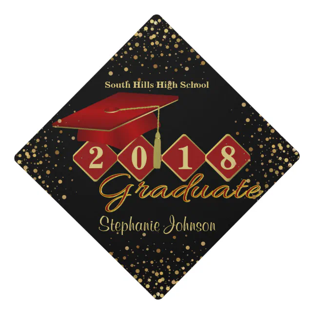 Graduate Red & Gold Graduation Cap Topper | Zazzle
