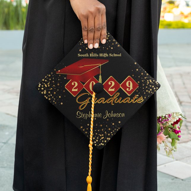 Graduate Red & Gold Graduation Cap Topper (Graduate Red & Gold Graduation Cap Topper)