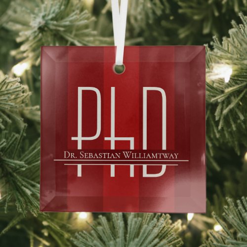 Graduate Red PhD Graduation Glass Ornament