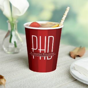 Graduate Red PhD Graduation Party Paper Cups
