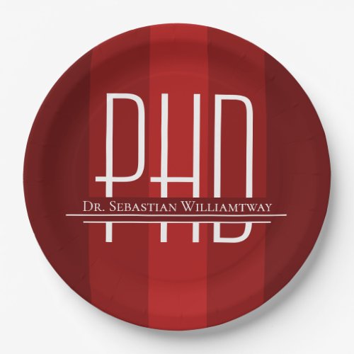 Graduate Red PhD Graduation Party Paper Plates