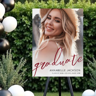 Graduate Red Photo Graduation Party Sign