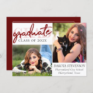 Graduate Red Script Crimson 2 Photo Keepsake Invitation