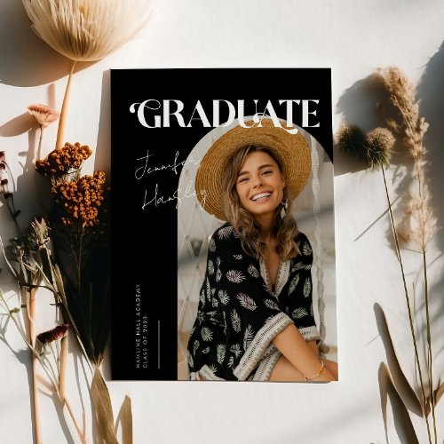 Graduate Retro Black Arch Graduation Announcement