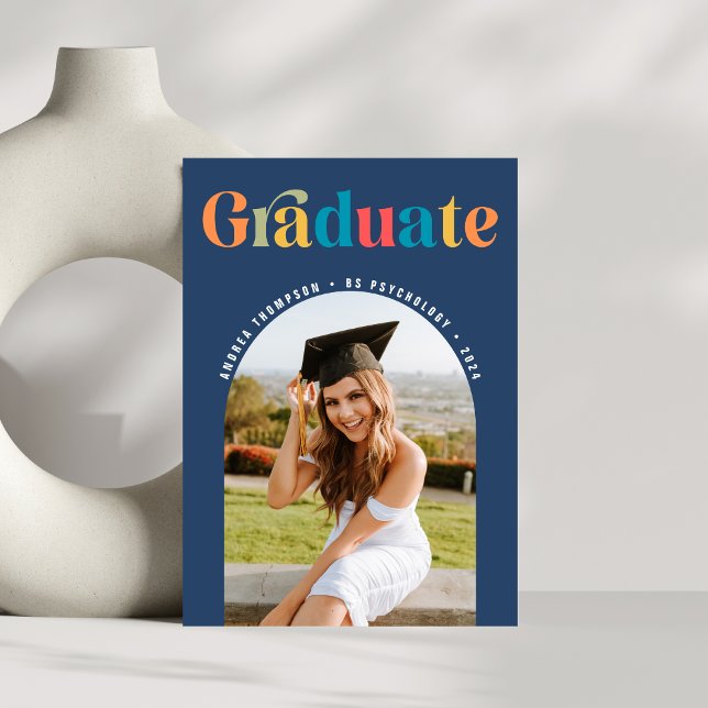Graduate Retro Colorful Arch Photo Announcement (Creator Uploaded)