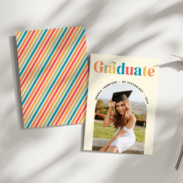 Graduate Retro Colorful Arch Photo Graduation Announcement (Creator Uploaded)